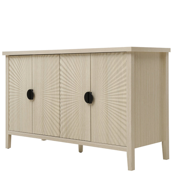 English Elm 4 Door Sideboard Extra Support Leg & Anti-Tip Safety, Adjustable Shelves, Sturdy Buffet Cabinet 63.4" L W688P225254