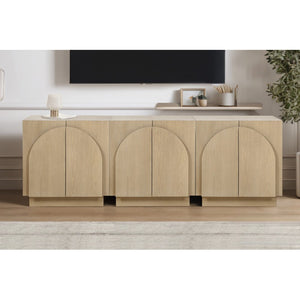 English Elm Mid-Century wooden sideboard buffet with arched doors and rounded edges, spacious storage, durable craftsmanship nurturing warmth Light Oak 33 L x 19 W x 29 H B011P367199