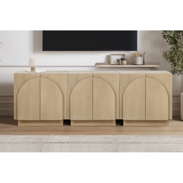 English Elm Mid-Century wooden sideboard buffet with arched doors and rounded edges, spacious storage, durable craftsmanship nurturing warmth Light Oak 33 L x 19 W x 29 H B011P367199