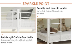 English Elm Heavy-duty triple bunk bed frame with built-in ladder, full guardrails, metal slats, space-saving design White W1935P330701