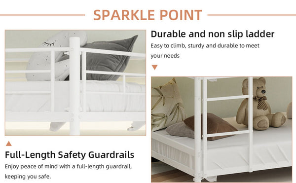 English Elm Heavy-duty Triple Bunk Bed Steel Frame with Full Guardrails and Dual Ladders White W1935S00006