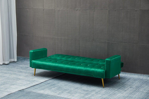 English Elm SOFA Velvet Convertible Sofa Bed with Golden Legs, Solid Wood Frame, Compact Design for Small Spaces Green B205P246431