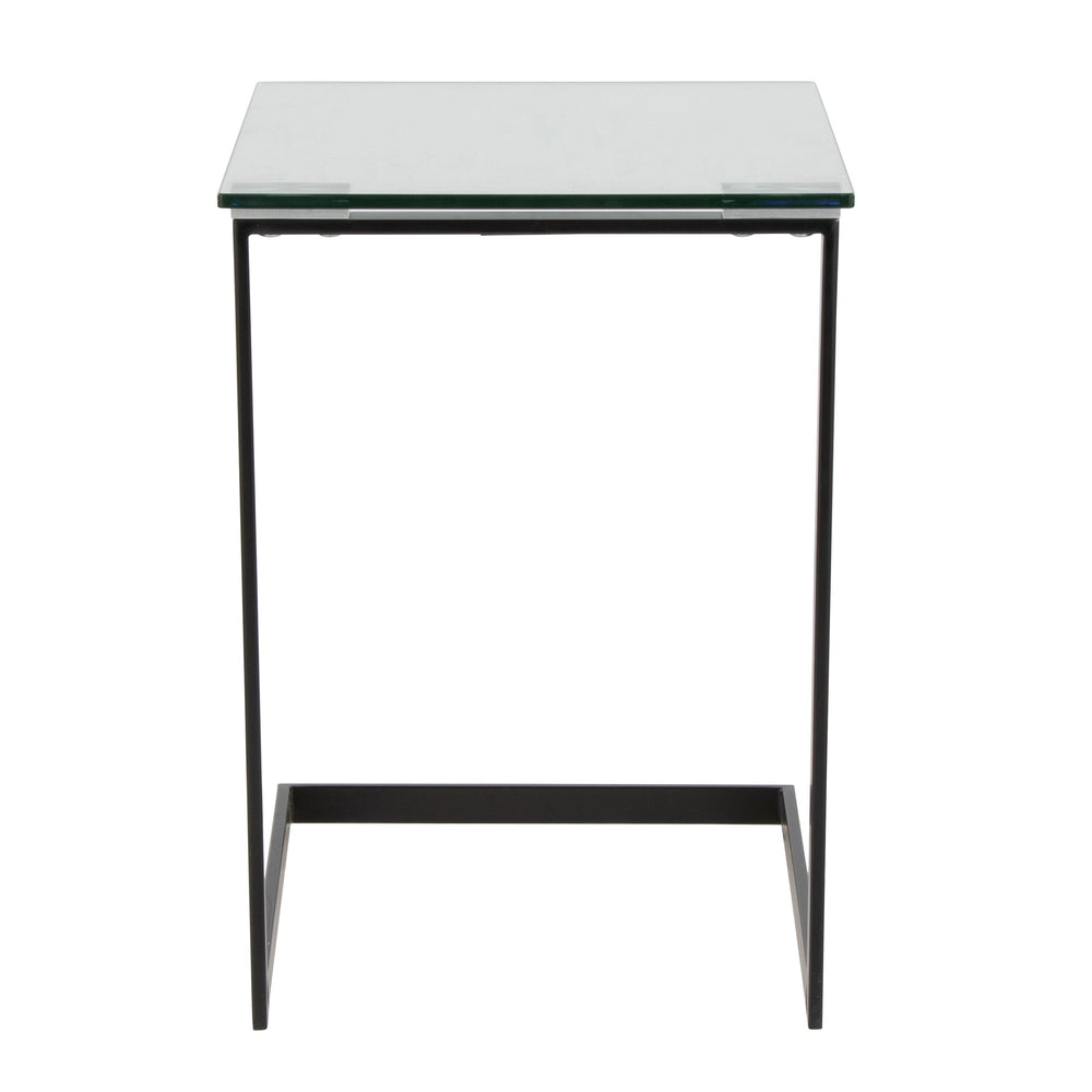 English Elm Zenn Contemporary End Table with Tempered Clear Glass Shelf & Sleek Black Metal Frame, Stylish Accent B202P223405