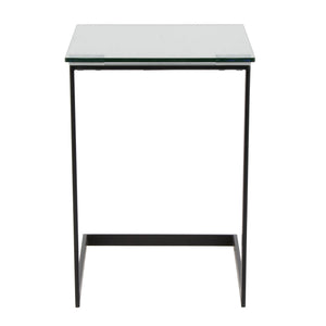 English Elm Zenn Contemporary End Table with Tempered Clear Glass Shelf & Sleek Black Metal Frame, Stylish Accent B202P223405