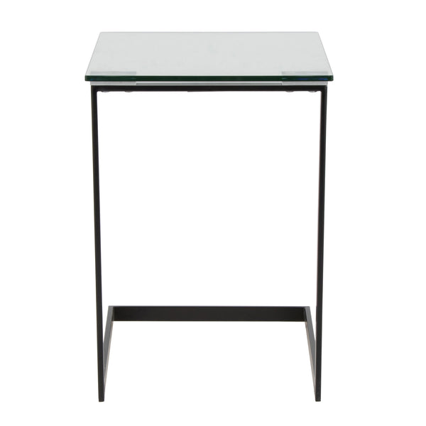 English Elm Zenn Contemporary End Table with Tempered Clear Glass Shelf & Sleek Black Metal Frame, Stylish Accent B202P223405