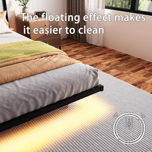 English Elm Queen Platform Bed with Rgb Led Underglow Storage Headboard and Usb Charging Ports W840P383354
