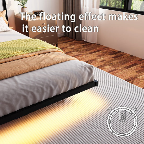 English Elm Queen Platform Bed with Rgb Led Underglow Storage Headboard and Usb Charging Ports W840P383354