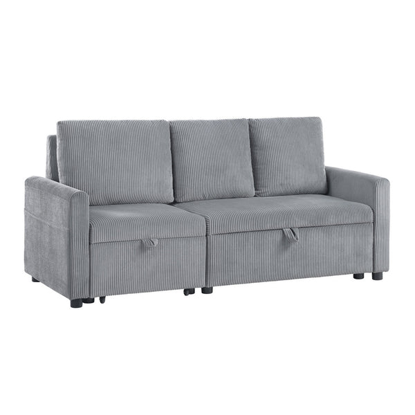 English Elm Corduroy Plush Sofa with Pull-Out Chaise and Hidden Underseat Storage, Gray Velvet-Look Comfort B016S00054