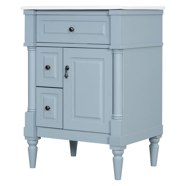 English Elm 24 Inch Freestanding Vanity with Ceramic Sink Rubberwood Frame Matte Finish Storage Blue+Grey N725P356058E