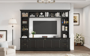 English Elm All-in-one Modern Entertainment Center with Bookcase Shelves for Living Room Display Black N710S688101B