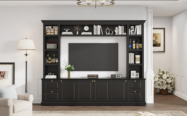 English Elm All-in-one Modern Entertainment Center with Bookcase Shelves for Living Room Display Black N710S688101B