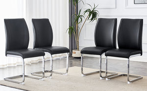 English Elm Luxury Modern Arch Chairs - Set Of 4 Black Pu Upholstered Dining Chairs With Stylish Silver Legs W1151P154857