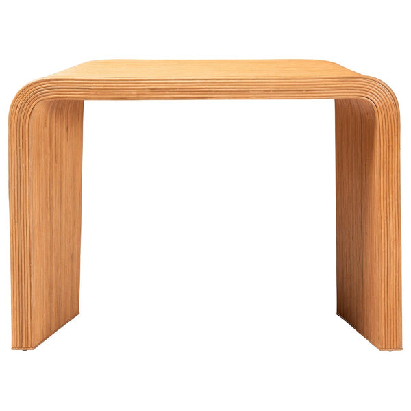 English Elm Bohemian Hand-braided Rattan Side Table with Open Shelf for Warm Organic Interiors B2750P467828