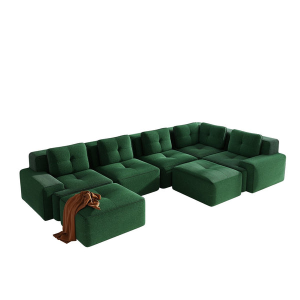 English Elm Modular Corduroy Sectional Sofa V Shaped 5 Seat Living Room Couch with Ottoman Green W714S01583