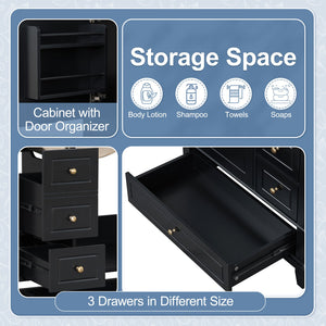 English Elm Christopher Knight Home® - 30" Freestanding Bathroom Vanity with Ceramic Sink, Soft-Close Door, Gold Knobs & 3 Drawers, Durable Painted Finish Black N759P225994B