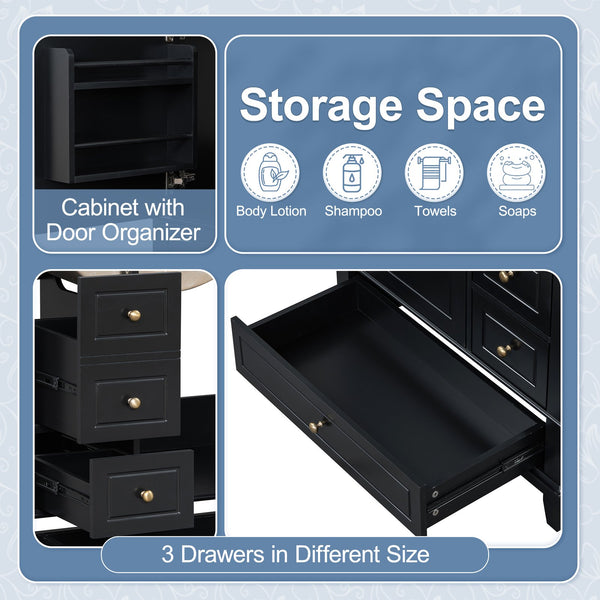 English Elm Christopher Knight Home® - 30" Freestanding Bathroom Vanity with Ceramic Sink, Soft-Close Door, Gold Knobs & 3 Drawers, Durable Painted Finish Black N759P225994B