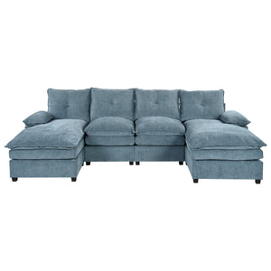 English Elm U_STYLE U-Shaped Chenille Sectional Sofa with Adjustable Armrests, 6-Seater, Removable Covers, Durable Construction Blue WY000430AAC
