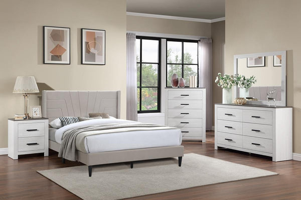 English Elm Modern Two Tone Five Drawer Chest White Finish Slim Bar Handles Scandinavian Bedroom B011P447493
