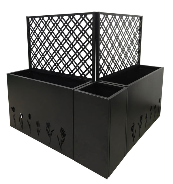English Elm Metal Galvanized Planter Trellis Set of 3 Rust Resistant Raised Garden Bed for Patio W1586S00001