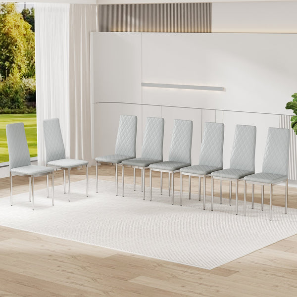 English Elm 8-set high-back leather chairs with diamond quilt, 45D foam, steel frame, scratch-resistant PU, 300lb capacity W2920P303606