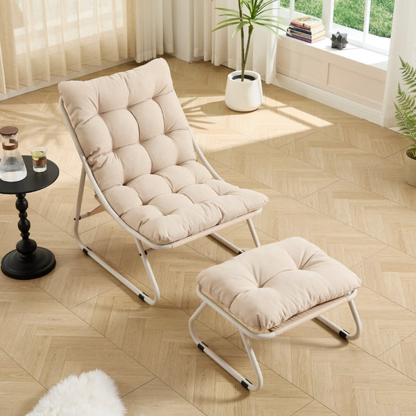 English Elm Patio Sling Lounge Chair with Ottoman Steel Frame Cushioned Indoor Outdoor Seat W640P443420