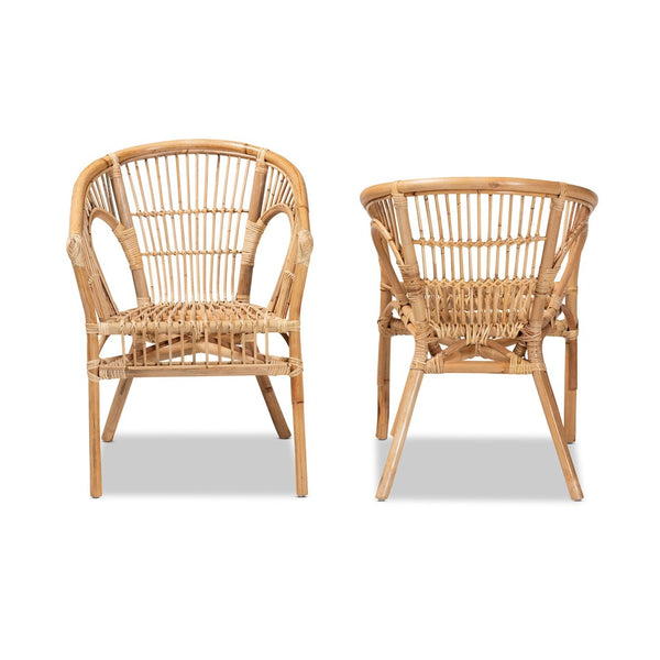 English Elm Modern Woven Rattan Armchair Set of Two Bohemian Dining Chairs with Openwork Frame B2750P470051