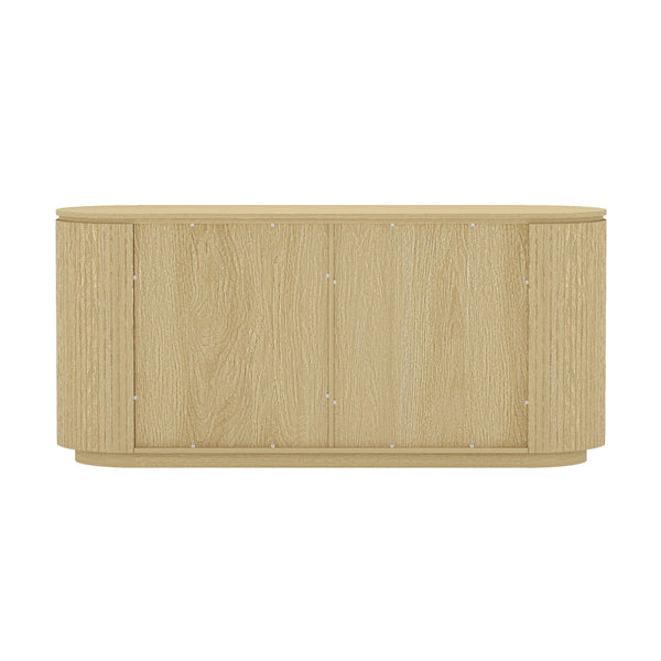 English Elm Olivia Mid-Century 60" Sideboard in Natural Oak Grain — Handle-Free Doors, Ribbed Texture, Pedestal Base B365S00113