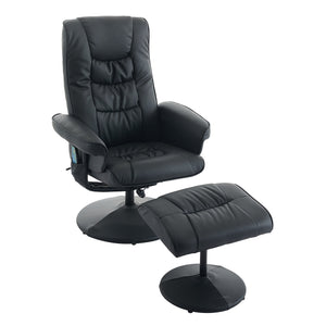 English Elm 015-Recliner Ergonomic Swivel Massage Chair with Ottoman, Heated 5-Point Vibration, 140° PU Recliner Black W2636P262445
