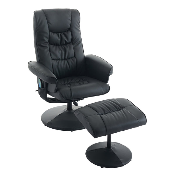English Elm 015-Recliner Ergonomic Swivel Massage Chair with Ottoman, Heated 5-Point Vibration, 140° PU Recliner Black W2636P262445