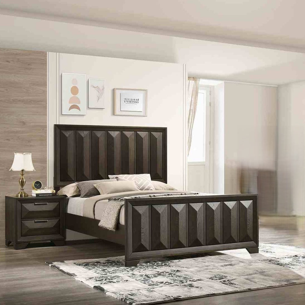English Elm Beautiful Espresso Wood Panel Queen Bed Set with Two Nightstands for Transitional Bedroom B2741S00897