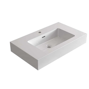 English Elm BB02-30-101, Glossy Integrated Solid Surface Basin with Overflow — Sleek Seamless Design for Luxury Bathrooms White W1865107113