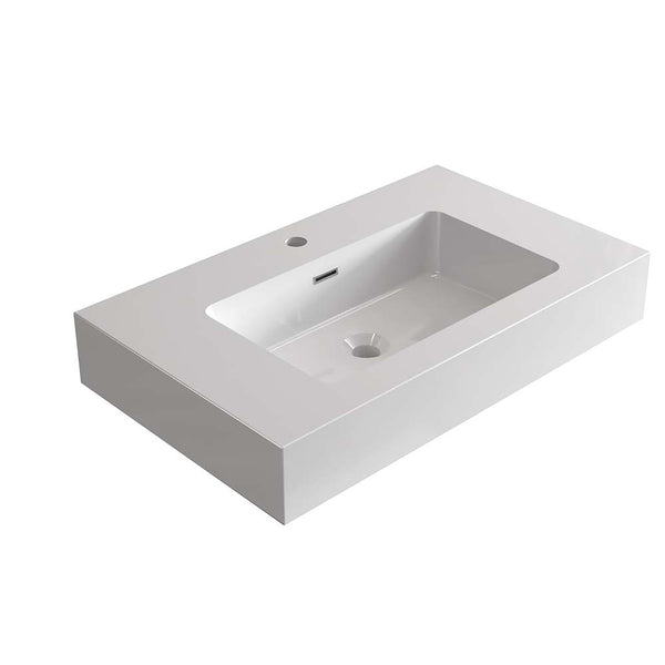 English Elm BB02-30-101, Glossy Integrated Solid Surface Basin with Overflow — Sleek Seamless Design for Luxury Bathrooms White W1865107113