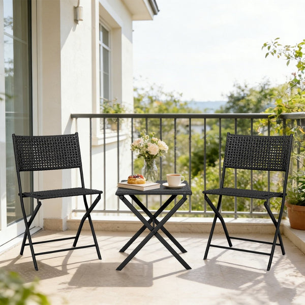 English Elm Patio Folding Bistro Set with E-coated Steel Frame for Balcony Garden Outdoor Dining Black T5880P492161