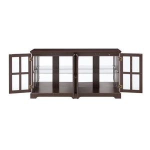 English Elm Led Curio Display Cabinet - Antique Cherry 4-Door Showcase With Adjustable Shelves & Colorful Lighting W2275P231691
