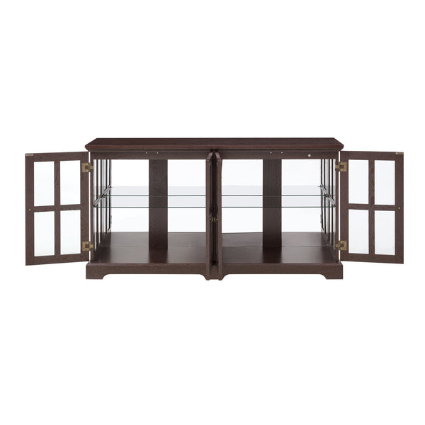 English Elm Led Curio Display Cabinet - Antique Cherry 4-Door Showcase With Adjustable Shelves & Colorful Lighting W2275P231691