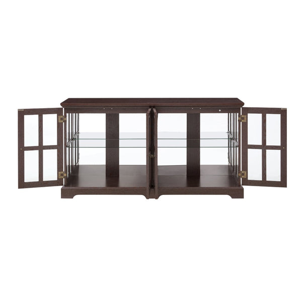 English Elm Led Curio Cabinet Four Glass Doors Cherry Finish Adjustable Shelves for Collectibles W2275P460424