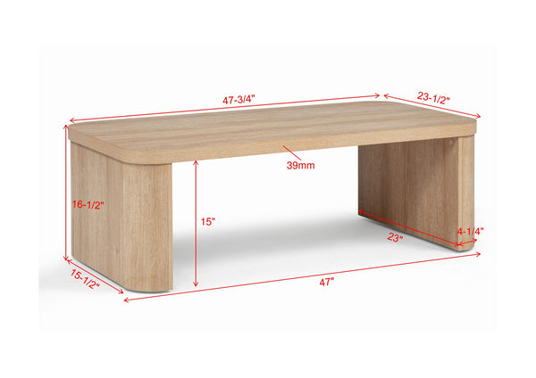 English Elm 3pc Mid-Century Inspired 3-Piece Coffee & End Table Set with Warm Wood Finish, Curved Edges, Casters B2741P369385