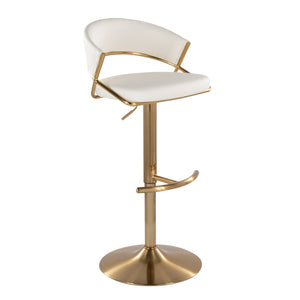 English Elm Jie Luxe Adjustable Barstool with 360° Swivel and Gold Metal Frame, Faux Leather Upholstery Set of 2 White B202S00943