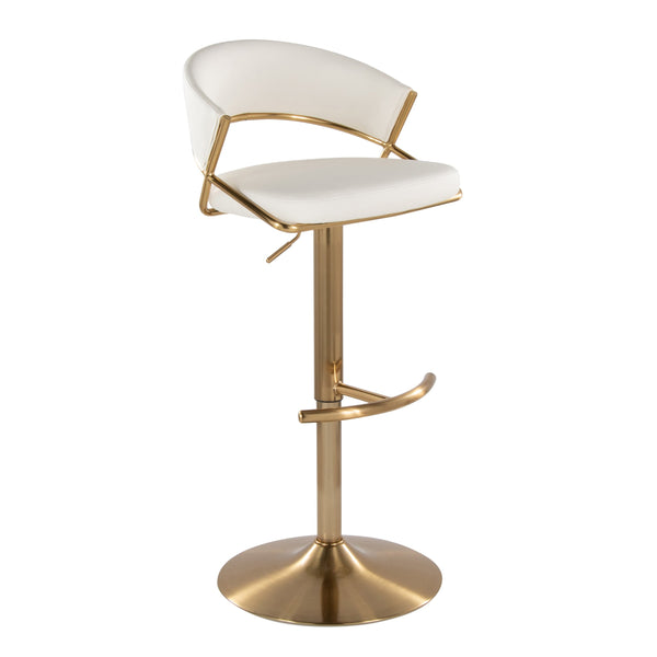 English Elm Jie Luxe Adjustable Barstool with 360° Swivel and Gold Metal Frame, Faux Leather Upholstery Set of 2 White B202S00943
