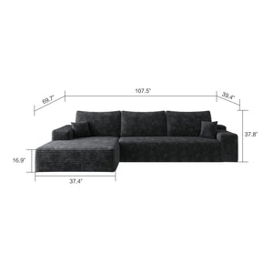 English Elm Y119-SOFA-LEFT-SLEEPER-BLACK Plush Corduroy Left Chaise Modular Sleeper Sofa — No Assembly, Cloud Comfort W2824P237009
