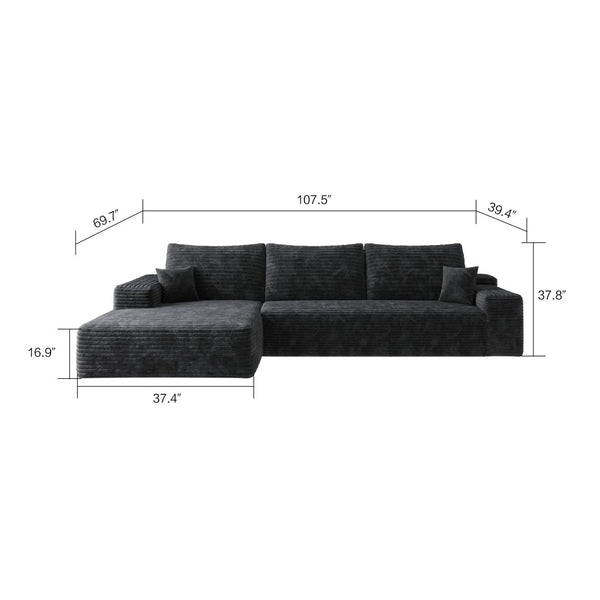 English Elm Y119-3Seat-Right-Black Sleek Modular Sectional Sofa In Plush Corduroy For Ultimate Comfort & Style W2824P237004-GIGA
