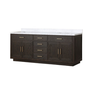 English Elm Brown Oak Double Bath Vanity With Luxurious Carrara Marble Top – Ample Storage & Easy Assembly! B2731P257847