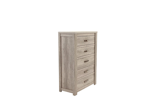 English Elm Bedroom Rustic Light Grey 5-Drawer Chest of Drawers — Compact Pine Storage Cabinet, Simple Stylish Design B011P236771