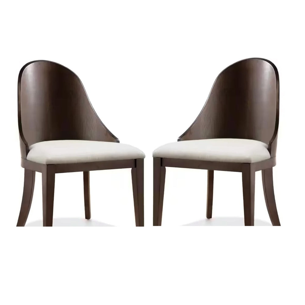 English Elm Mordy Upholstered Dining Chair Set Curved Panel Back Walnut Wood Frame Transitional B056P416969