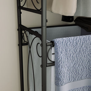 English Elm Multi-Functional Laundry Hamper Organizer with Wheels, Hanging Rail & Shelf — Heavy-Duty Metal, Space-Saving Mobile Unit for Bathroom Bedroom Laundry Room (Black) W2167P231435