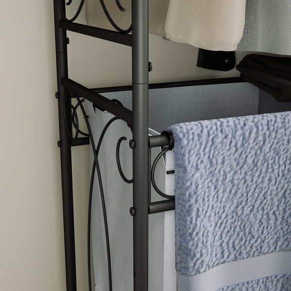 English Elm Multi-Functional Laundry Hamper Organizer with Wheels, Hanging Rail & Shelf — Heavy-Duty Metal, Space-Saving Mobile Unit for Bathroom Bedroom Laundry Room (Black) W2167P231435