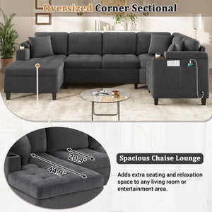 English Elm Modern U-shaped Sectional Sofa 115.7" Corner Couch with Chaise, Chenille Tufted Cushions, USB Ports and Storage Grey N719S002150E