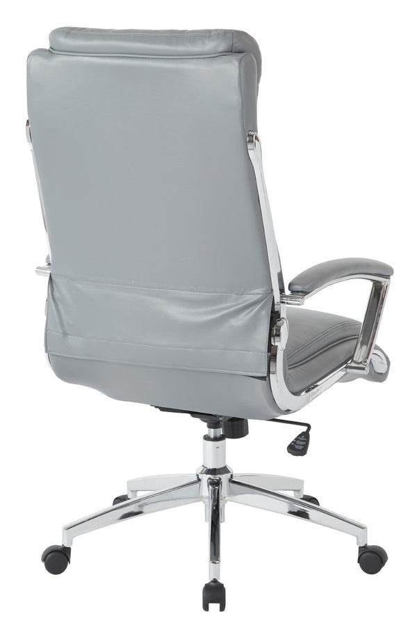 OSP Home Furnishings Executive Faux Leather Office Chair with Lumbar Support Headrest and Chrome Accents Charcoal Grey FL90071C-U42