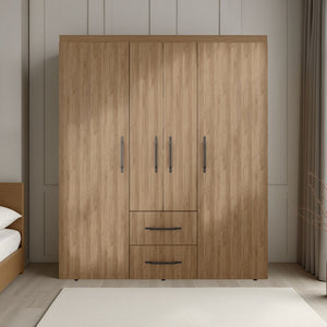 English Elm Bethel Slim Profile Wardrobe Armoire with Hanging Rods Open Shelves and Drawer B128S00244