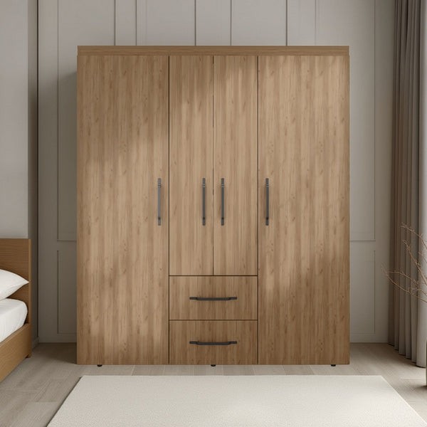English Elm Bethel Slim Profile Wardrobe Armoire with Hanging Rods Open Shelves and Drawer B128S00244